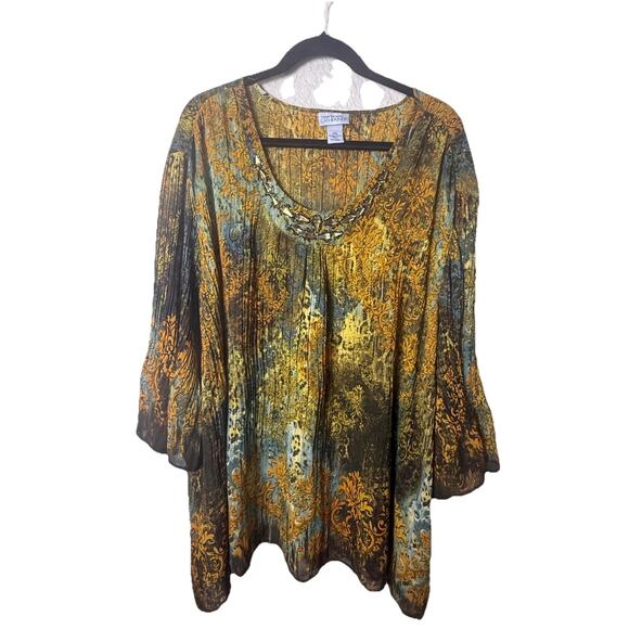 Maggie Barnes Catherines 5X 34 36 Embellished Floral Peasant Blouse Fall Colors - Picture 1 of 6